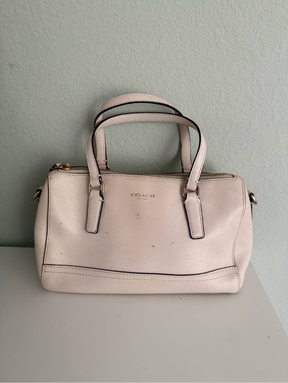 Coach Pale Leather Satchel with Gold Hardware
